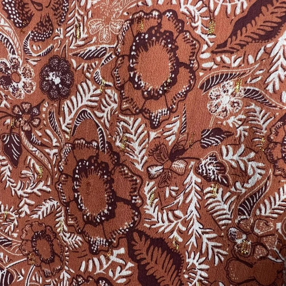 Joie Floral Rustic Orange Blouse Sz M Metallic Accent Threading Flowy Boho - Picture 6 of 9